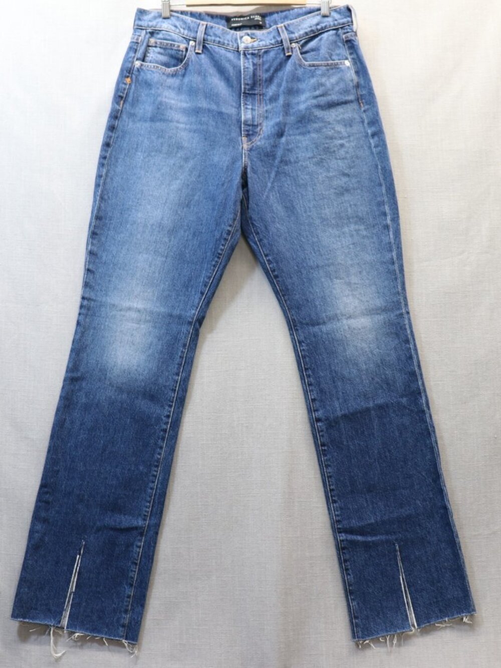 NWT Veronica Beard Keane High Rise Long Straight Leg Jeans Blue 32 Front Slit - Picture 3 of 15
